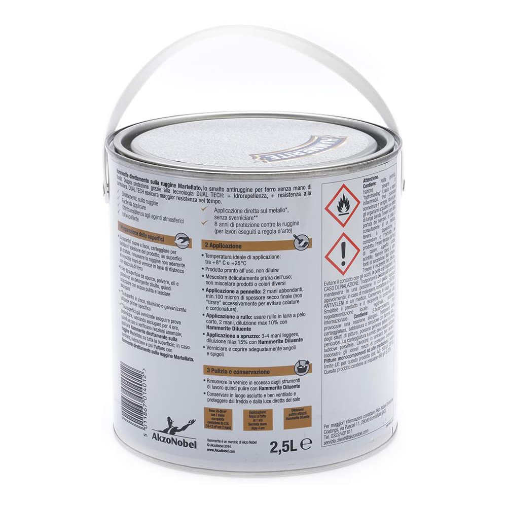 hammerite martellato grigio argento lt 2.5 1 Hammerite Martellato Grigio Argento LT 2.5 Smalto Antiruggine Hammerite Martellato Grigio Argento LT 2.5 Smalto Antiruggine - immagine 2