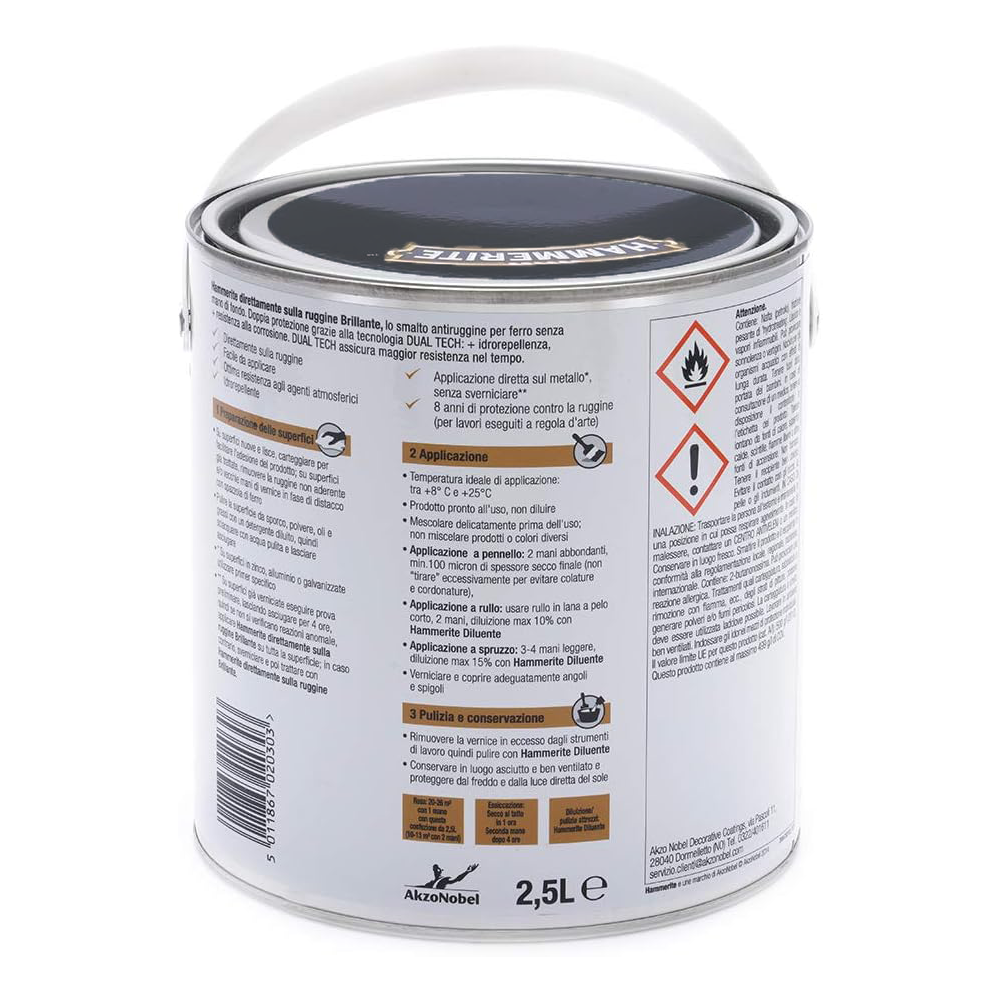hammerite brillante grigio scuro 2.5 1 Hammerite Brillante Grigio Scuro LT 2.5 Smalto Antiruggine Hammerite Brillante Grigio Scuro LT 2.5 Smalto Antiruggine - immagine 2
