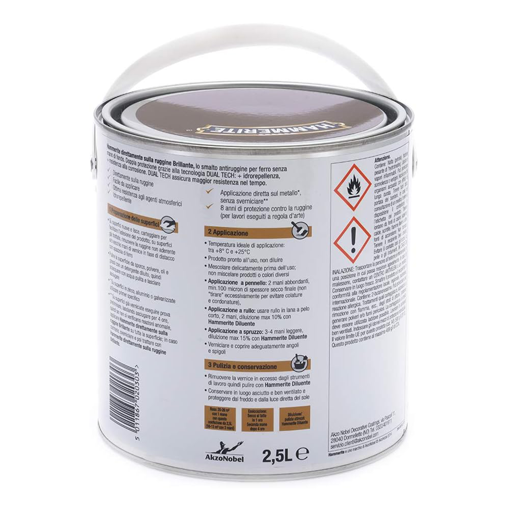 hammerite brillante marrone 2.5 1 Hammerite Brillante Marrone LT 2.5 Smalto Antiruggine Hammerite Brillante Marrone LT 2.5 Smalto Antiruggine - immagine 2