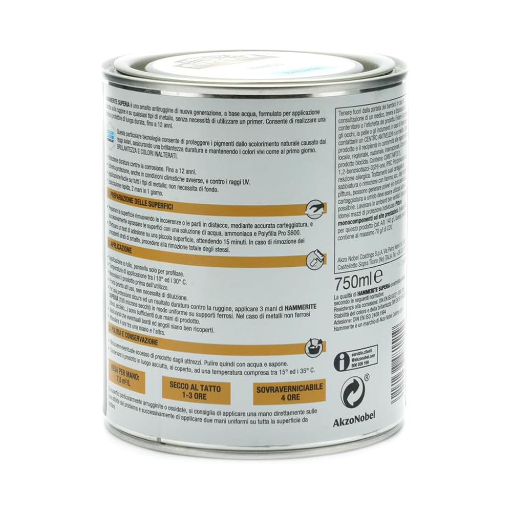 hammerite superia brillante bianco 1 Hammerite Superia Brillante Bianco RAL 9016 ML 750 Smalto Antiruggine Hammerite Superia Brillante Bianco RAL 9016 ML 750 Smalto Antiruggine - immagine 2