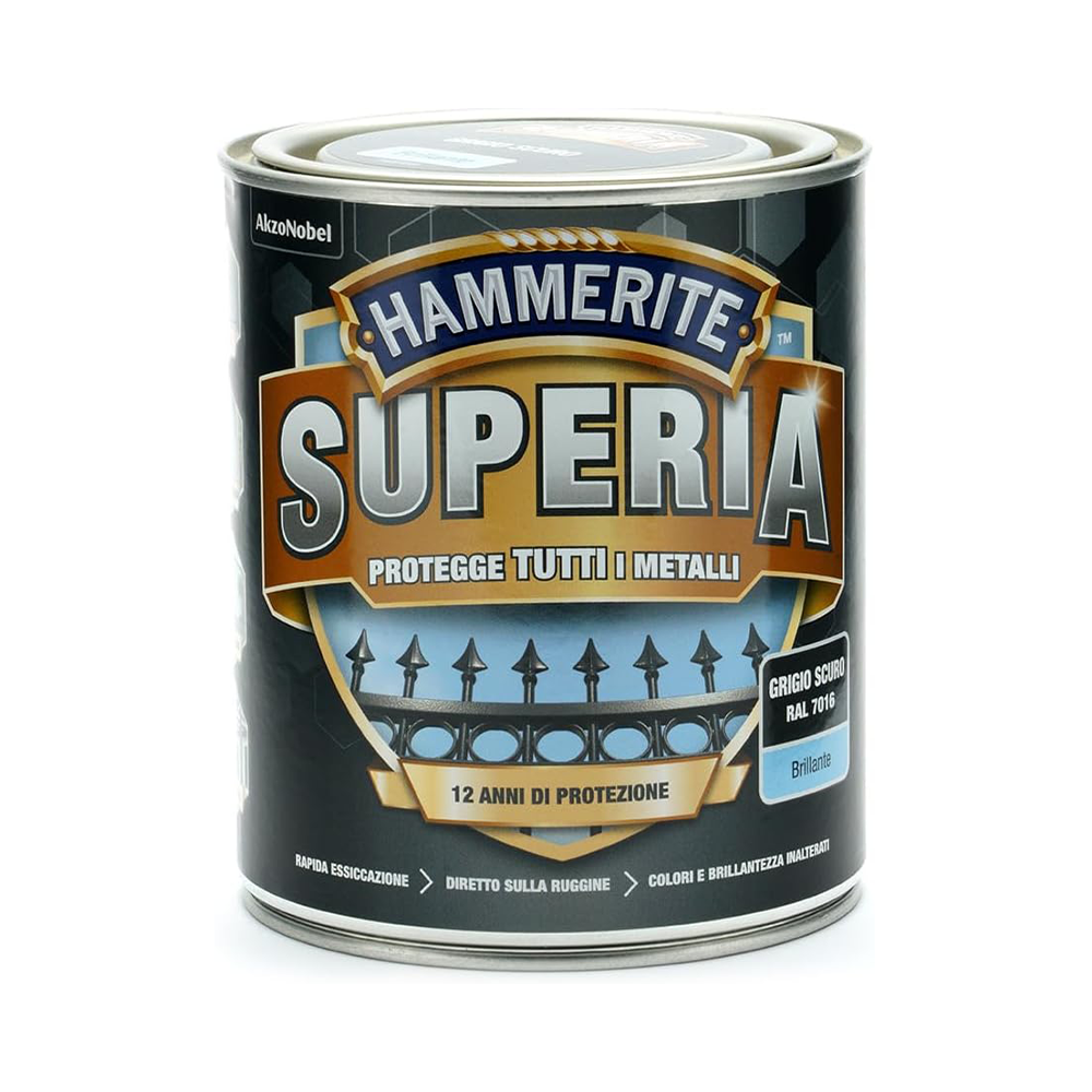 hammerite superia brillante grigio scuro Hammerite Superia Brillante Grigio Scuro RAL 7016 ML 750 Smalto Antiruggine Hammerite Superia Brillante Grigio Scuro RAL 7016 ML 750 Smalto Antiruggine