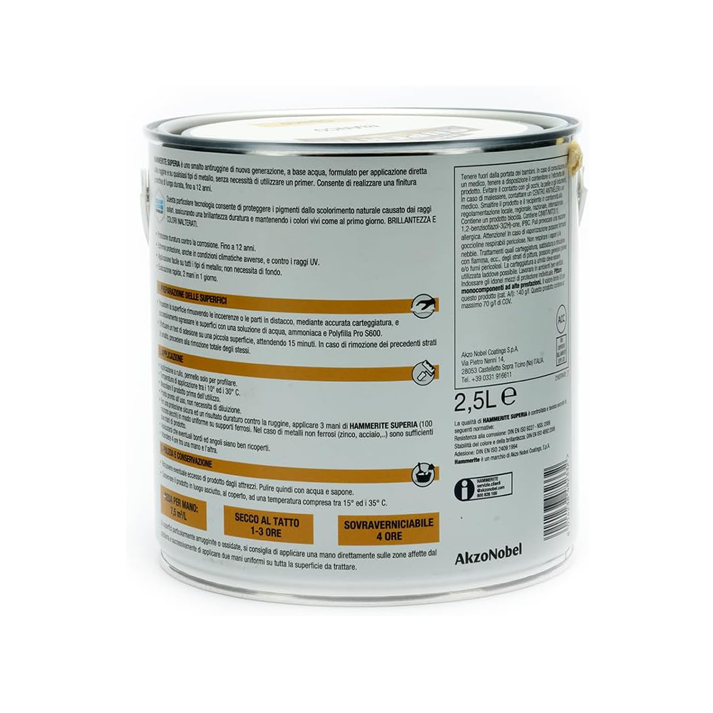 hammerite superia opaco bianco lt 2.5 1 Hammerite Superia Opaco Bianco RAL 9016 LT 2.5 Smalto Antiruggine Hammerite Superia Opaco Bianco RAL 9016 LT 2.5 Smalto Antiruggine - immagine 2