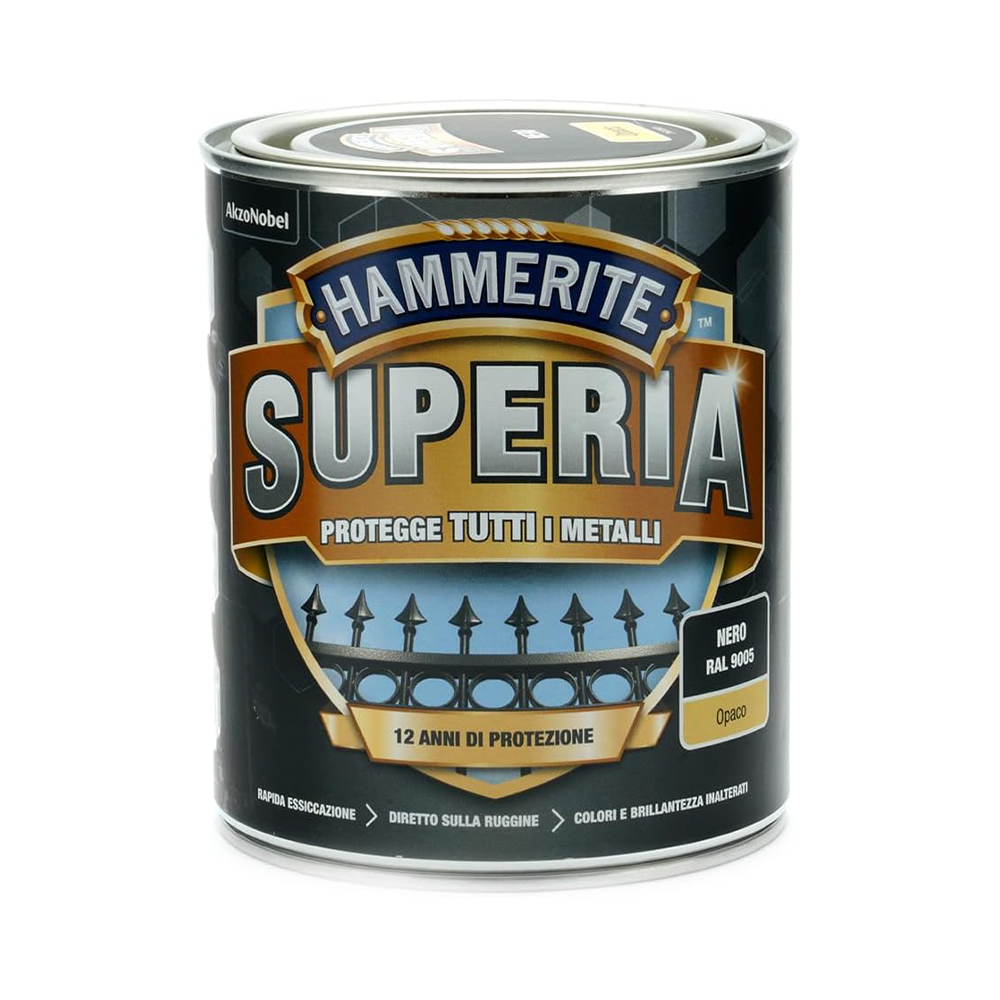 hammerite superia opaco nero Hammerite Superia Opaco Nero RAL 9005 ML 750 Smalto Antiruggine Hammerite Superia Opaco Nero RAL 9005 ML 750 Smalto Antiruggine